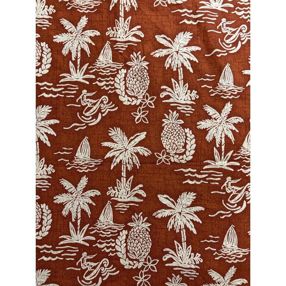 Vintage Hawaiian Floral Brown Cream Craft Quilt Coverlet 52"-72" Surf Sail Palm